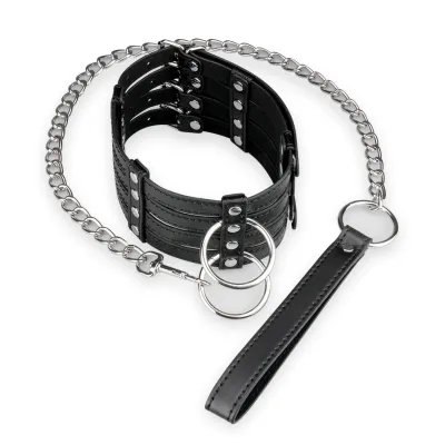 Collier BDSM similicuir 4 sangles et laisse
