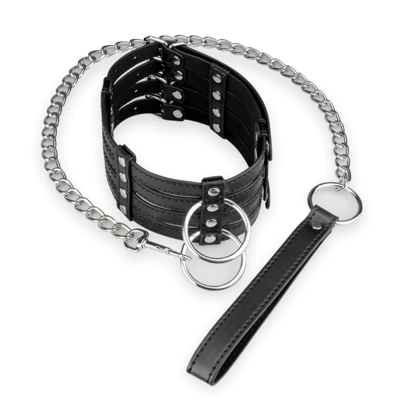 Collier BDSM similicuir 4 sangles et laisse