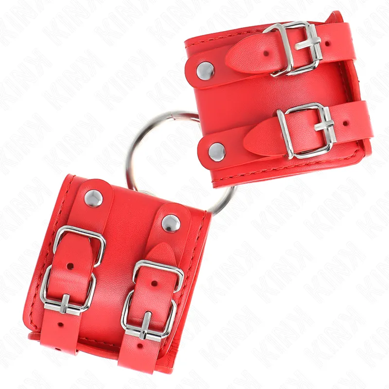 Menottes BDSM Fixes Anneau et Clous Réglables Rouge - Kink
