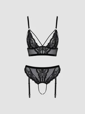 Ensemble 2 pièces ouvert imprimé floral noir