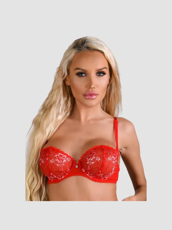 Soutien-Gorge Dentelle Florale Rouge & Argent