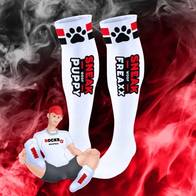Chaussettes hautes PUPPY TUBE Blanc-Rouge