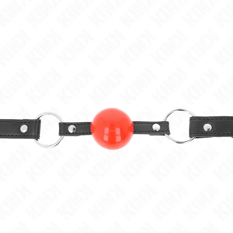 Bâillon balle 4 cm avec sangle réglable rouge et noir - Kink
