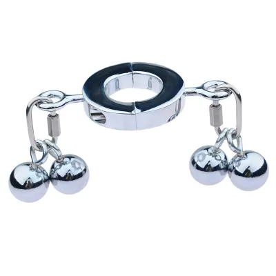 Ballstretcher en métal avec 4 Boules BIG TESTICLE S 32mm - Hauteur 12mm - Poids 450g Argenté