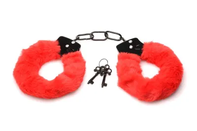 XR Brands - Cuffed in Fur Menottes - Rouge