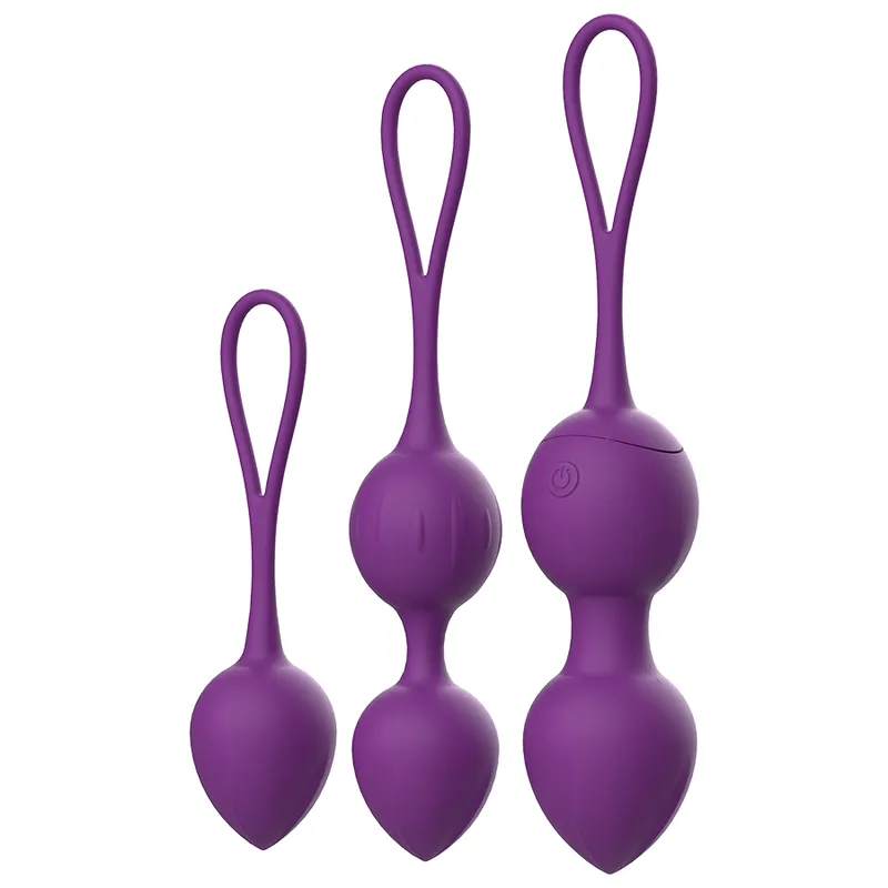 Kit 3 boules de geisha vibrantes télécommande violet - Rewolution