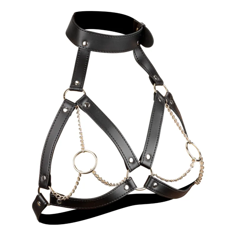 Harnais de poitrine BDSM avec chaînes et anneaux