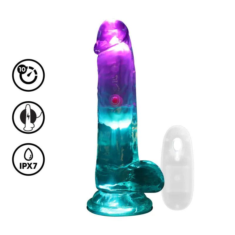 Realrock Led Glow Godemichet Vibrant Avec Testicules 15 cm