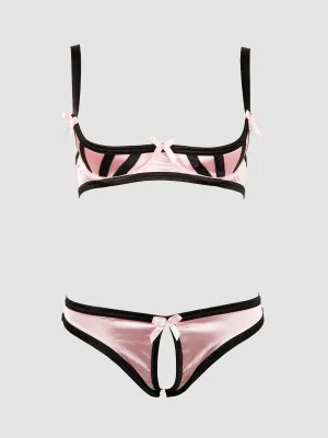 Ensemble 2 Pièces Ouvert Satin Rose