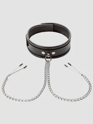 Collier BDSM en cuir avec pinces à tétons Deluxe