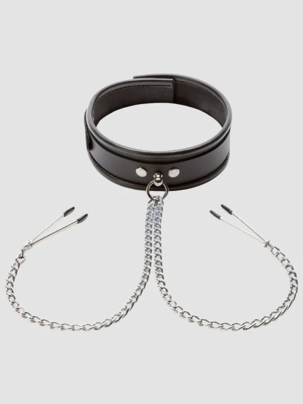Collier BDSM en cuir avec pinces à tétons Deluxe