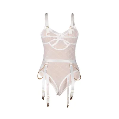 Body avec chaînes et porte-jarretelles blanc L/XL - Subblime