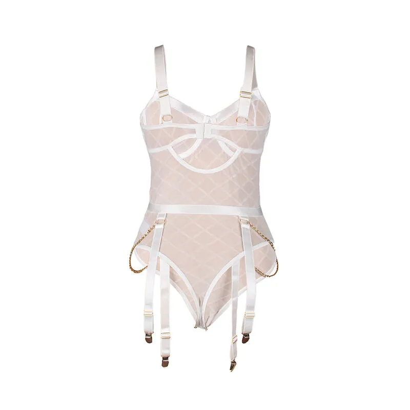 Body avec chaînes et porte-jarretelles blanc L/XL - Subblime