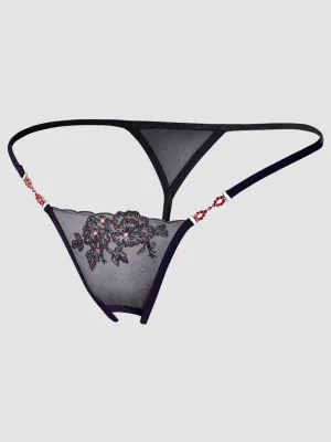 String Ouvert à Strass Noir & Rouge
