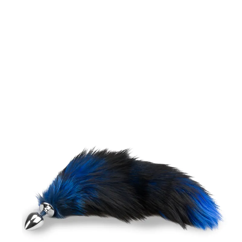 Plug queue de renard fourrure noire et bleue