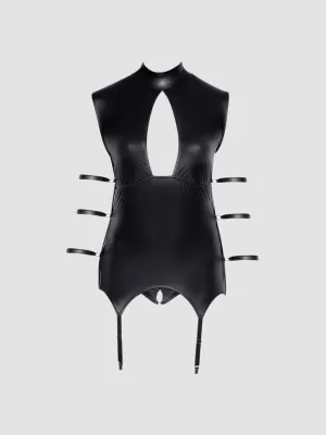 Guêpière à Menottes Effet Cuir Mat Noire GT