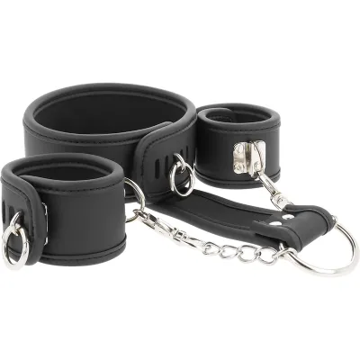 Kit Menottes BDSM Cuir Vegan avec Collier - Fetish Submissive