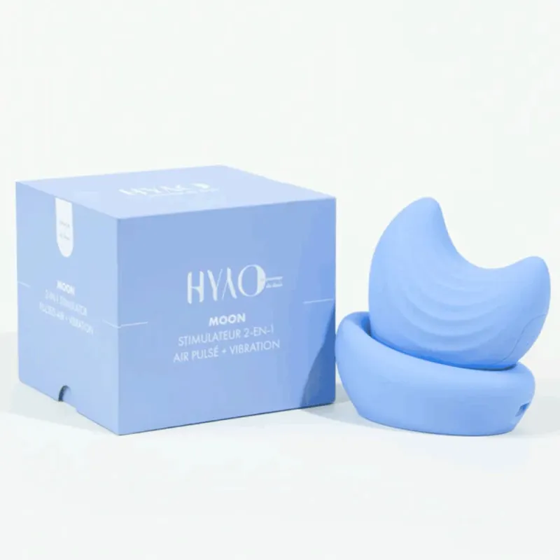 Moon stimulateur 2-en-1 de Hyyo - Stimulateur seul : 8,4 x 7,5 x 4 cm - Base incluse 10 x 9 x 5,5 cm Bleu