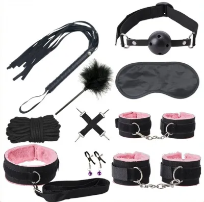 Kit SM BONDAGE PUSH 9 Pièces Noir-Rose