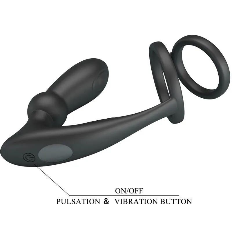 Anneau Pénien Emoni avec Plug Anal 12 Vibrations Noir - Pretty Love