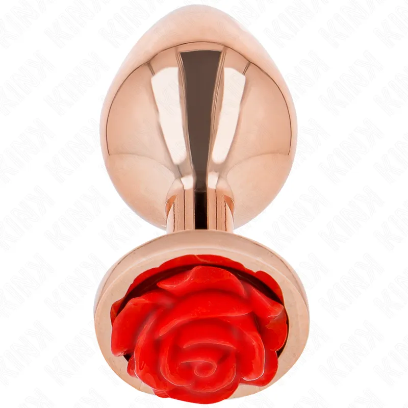 Plug anal métallique or rose avec rose rouge taille S - Kink