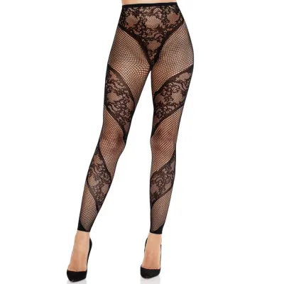 Collants sans Pieds Illusion Dentelle et Résille Noirs - Leg Avenue