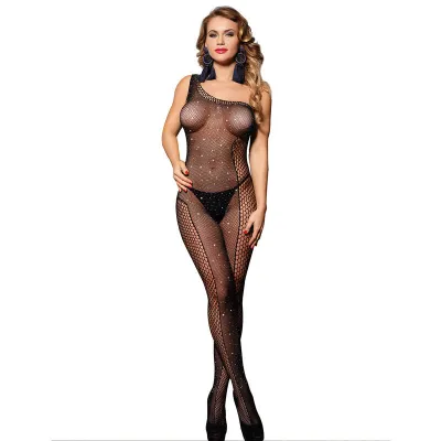 Bodystocking Asymétrique Réseille Diamants Noir - Subblime