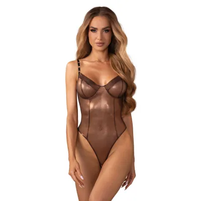 Obsessive Soranna Body Ouvert à l’Entrejambe Marron 2XL/3XL