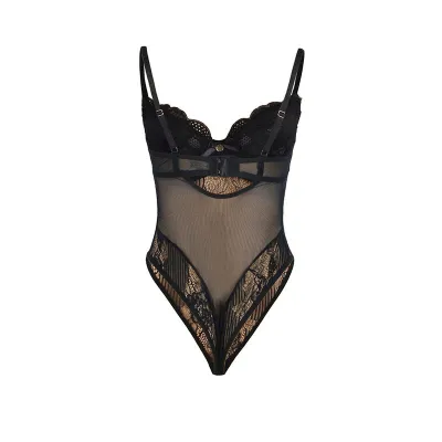 Body en dentelle ouvert entrejambe noir S/M - Subblime