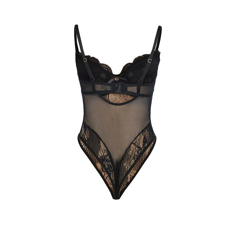 Body en dentelle ouvert entrejambe noir S/M - Subblime