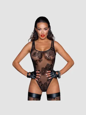 Body string transparent motif floral noir