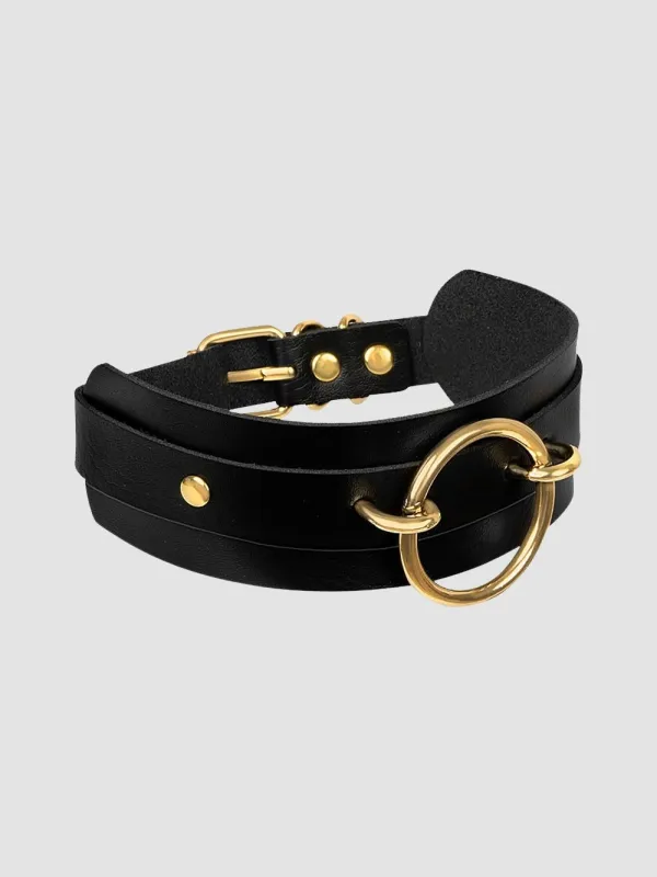 Collier BDSM anneau noir et or
