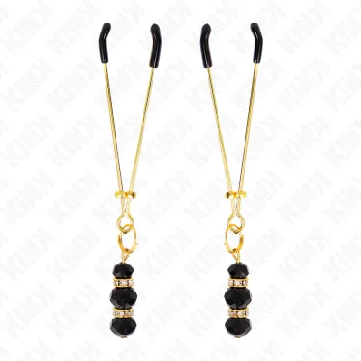 Pincette à tétons dorée ornements bijoux noirs - Kink