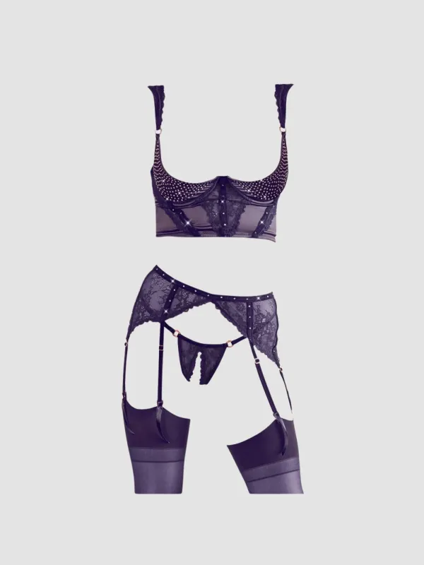 Ensemble 3 Pièces Satin & Strass