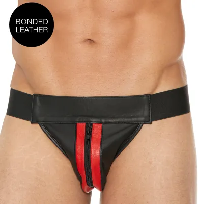 Jockstrap avec Zip STRIPED FRONT Noir-Rouge