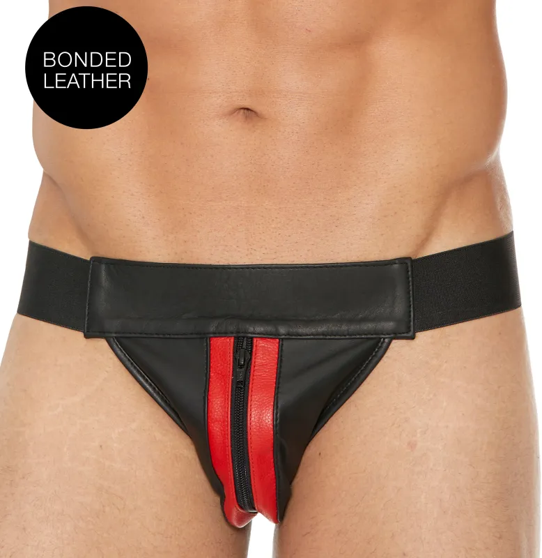 Jockstrap avec Zip STRIPED FRONT Noir-Rouge