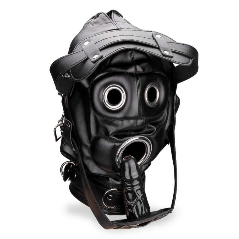 Cagoule BDSM avec masque et gag-ball gode 10,0cm