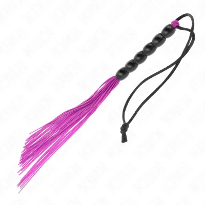 Mini fouet BDSM de poche avec billes violettes 26 cm - Kink