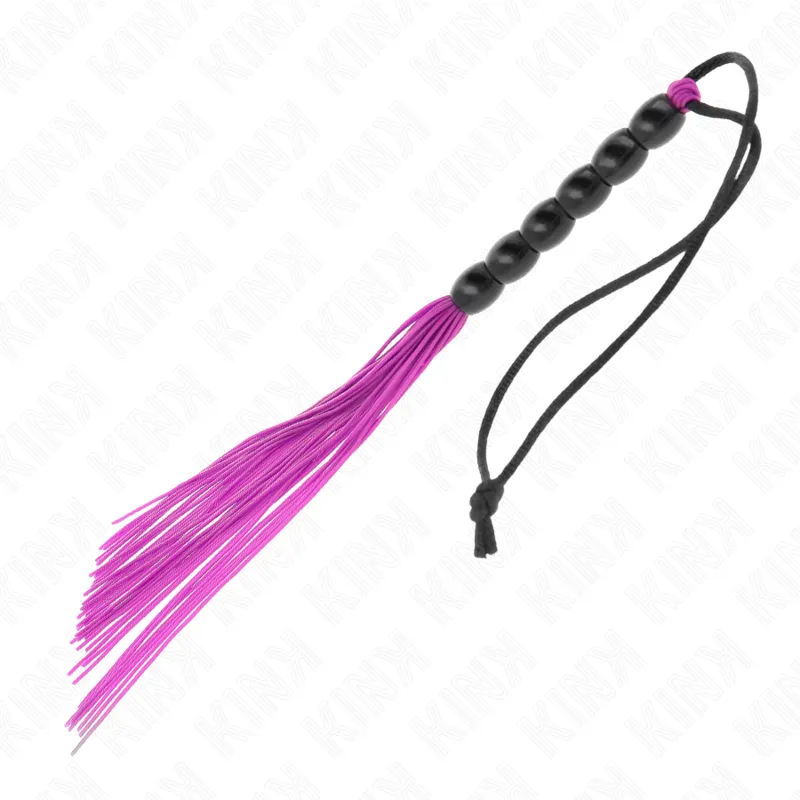 Mini fouet BDSM de poche avec billes violettes 26 cm - Kink