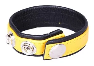 Rainbow Leather Cock Strap - Black & Yellow