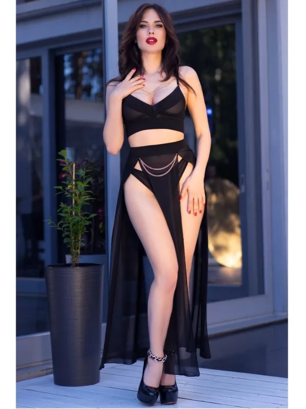Ensemble 3 pièces CR4672 haut & jupe noir