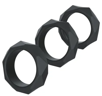 Lot de 3 Anneaux péniens Silicone HEAVY C-RING Noirs
