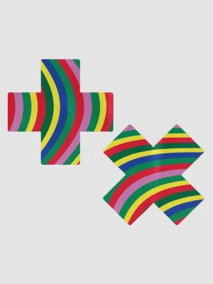 Caches-Tétons Croix Rayures Multicolores