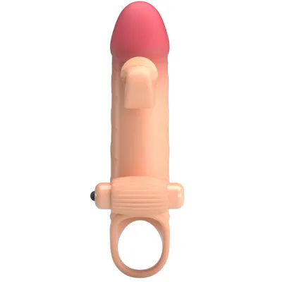 Gaine de pénis vibrante avec anneau testiculaire beige - Romance