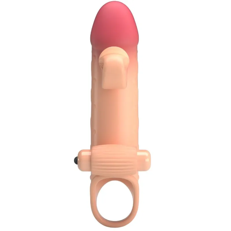 Gaine de pénis vibrante avec anneau testiculaire beige - Romance