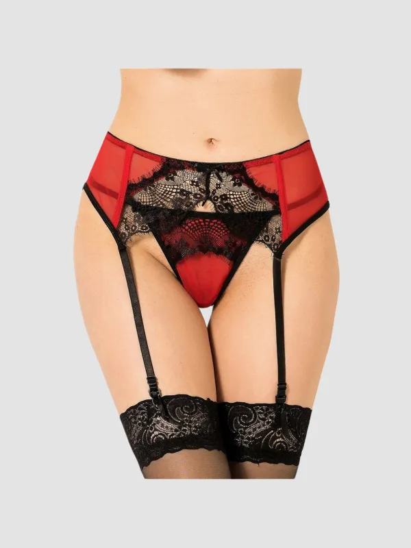 Porte-jarretelles dentelle et string P5123 rouge 3XL