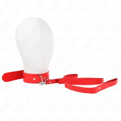 Collier Bondage avec Laisse 116 cm Rouge Ajustable - KINK