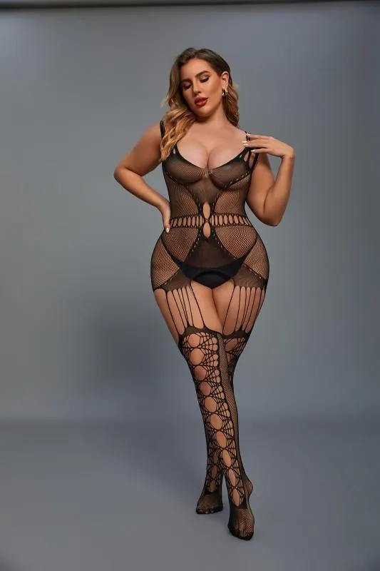 Christine -Catsuit avec design porte-jarretelles noir - Curvy