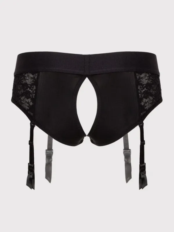 Lovehoney Culotte harnais unisexe en dentelle, ouverte à l'entrejambe -S/M