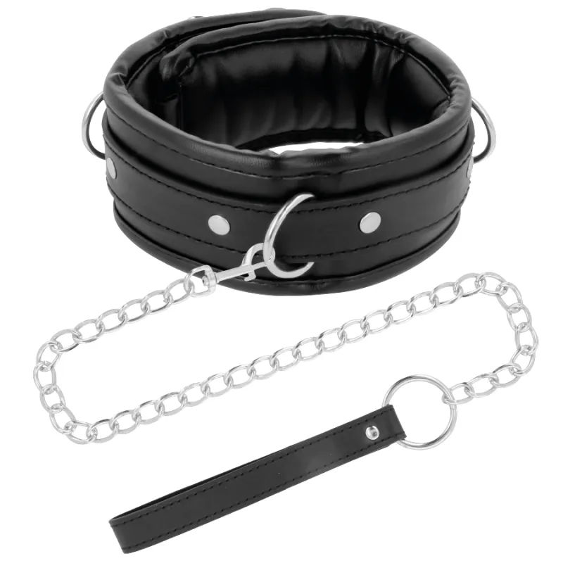 Collier BDSM avec laisse chaîne en cuir - Darkness